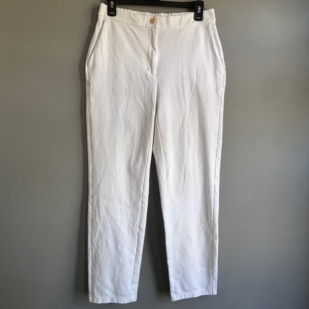 Eileen Fisher White Organic Cotton Blend Tapered Pants Small S/P Elastic Back